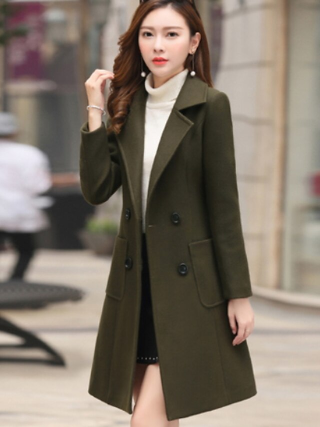 Women's Daily Basic Fall & Winter Long Trench Coat, Solid Colored ...