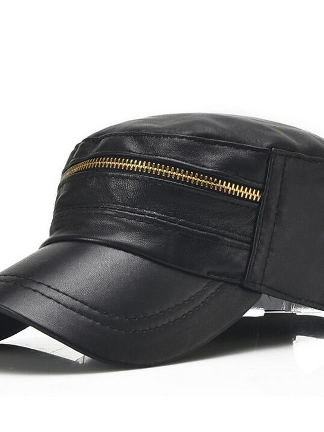  Hombre Poliuretano Gorra de Béisbol-Básico Un Color Negro