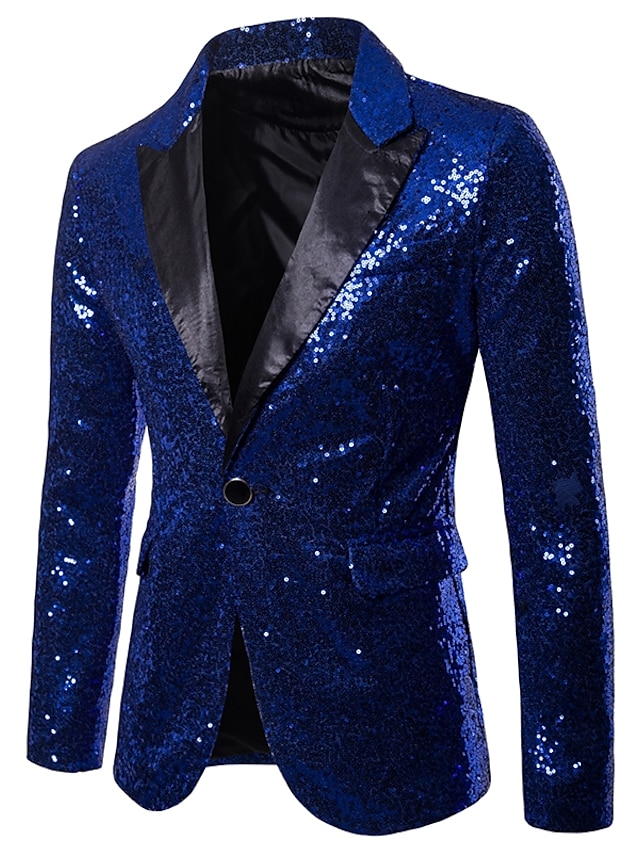  giacca da uomo con paillettes da festa anni '70 discoteca basic retrò punk gotico giacca scintillante vestibilità regolare tinta unita nero oro argento rosso blu viola 2024