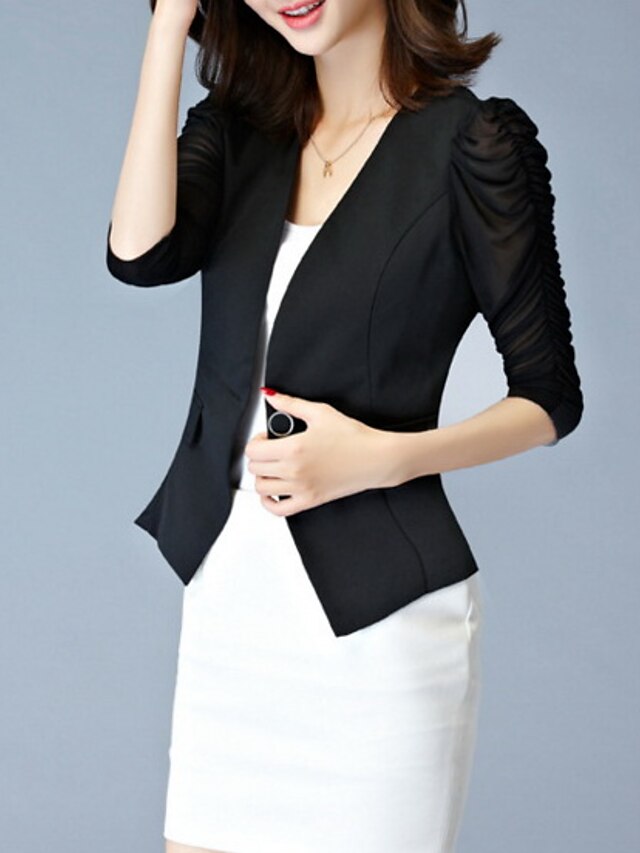  Women's Blazer Work Solid Colored Regular Fit Others Men's Suit White / Black - Round Neck / Spring / Long / Plus Size / Print
