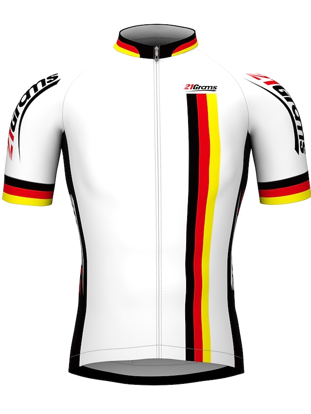  21Grams Men's Short Sleeve Cycling Jersey White Germany Champion National Flag Bike Jersey Top Mountain Bike MTB Road Bike Cycling Breathable Waterproof Zipper Sports 100% Polyester Clothing Apparel