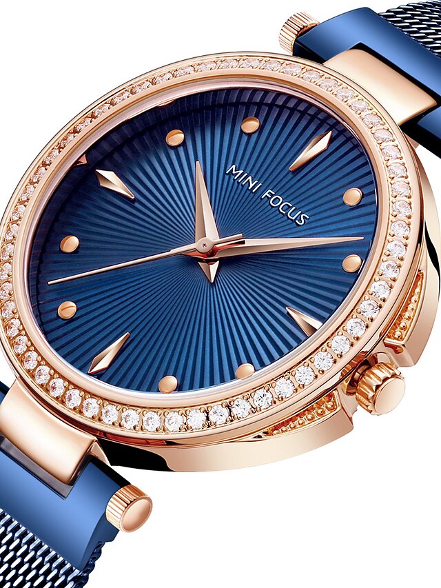  MINI FOCUS Dámské Luxusní hodinky Náramkové hodinky zlaté hodinky Křemenný Nerez Modrá / Stříbro / Zlatá 30 m Hodinky na běžné nošení Cool Analogové dámy Elegantní Minimalistické - Růžové zlato Zlat