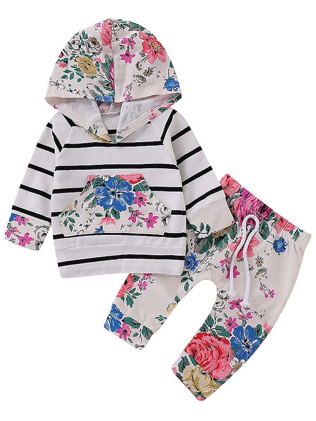  Baby Girls' Casual Active Daily Going out Floral Long Sleeve Regular Clothing Set White / Toddler