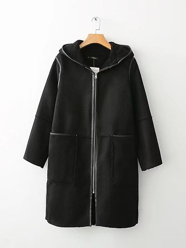 Women's Daily Regular Coat, Solid Colored Notch Lapel Long Sleeve