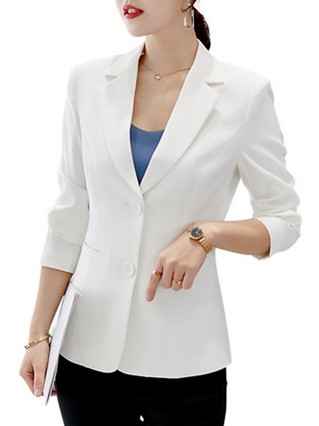 Women's Work Basic Regular Blazer, Solid Colored Notch Lapel Long Sleeve Polyester Black / White