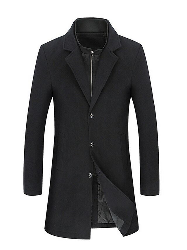  Men's Coat Long Solid Colored Daily Streetwear Plus Size Long Sleeve Black Khaki Navy Blue L XL XXL 3XL
