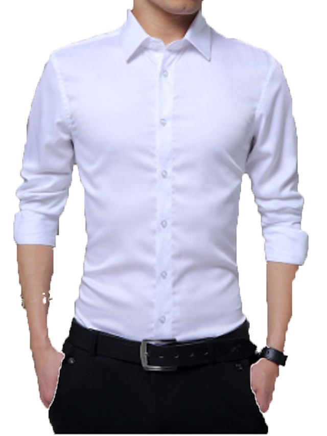  男性用 ドレスシャツ ボタンアップシャツ 襟付きのシャツ 春 & 秋 長袖 ブラック ホワイト ルビーレッド 平織り 結婚式 パーティー 衣類