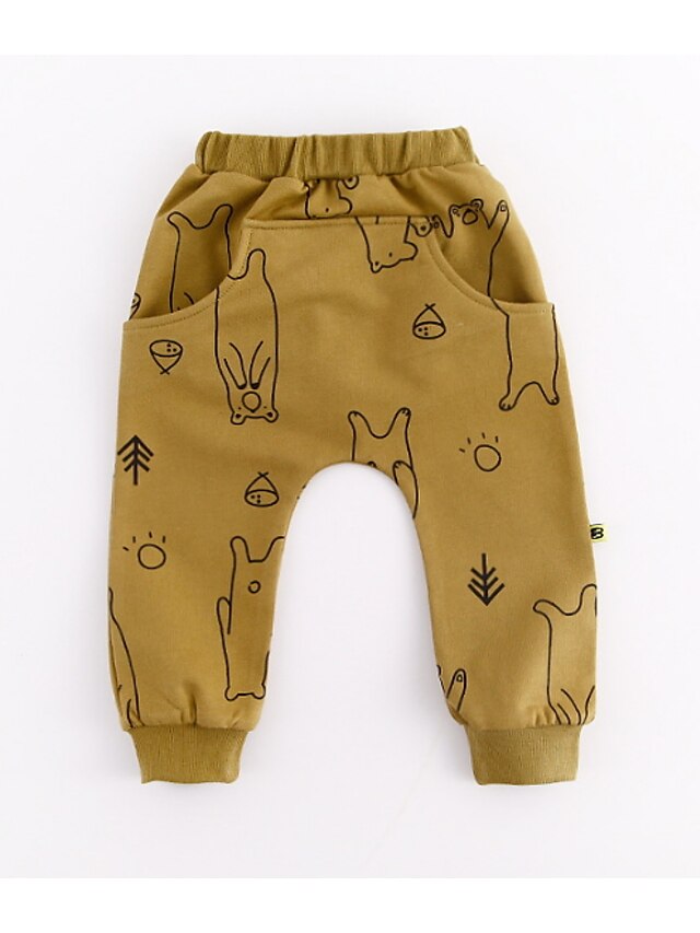  Baby Boys' Active Geometric Cotton Pants Brown / Toddler