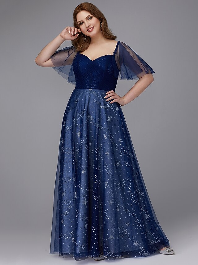 Mid-Length Maxi Tulle A - Line Plus Size Prom Dress bql2457
