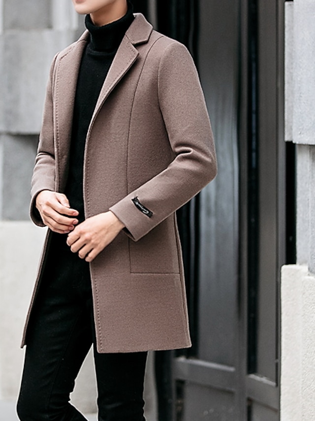 Men's Daily Basic Fall & Winter Long Trench Coat, Solid Colored ...