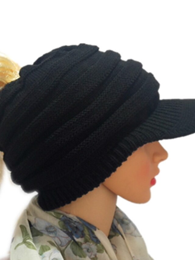  Women's Basic Knitwear Baseball Cap-Solid Colored Winter Black Wine Light gray