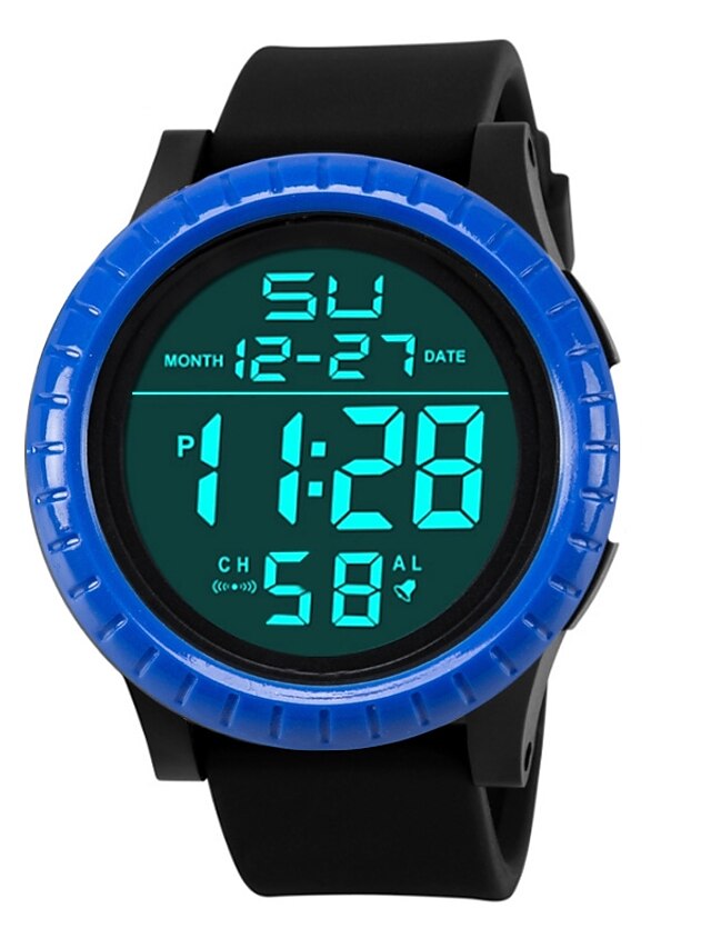  Herre Sportsur Digital Watch Japansk Digital Silikone Sort 30 m Vandafvisende Alarm Kalender Digital Mode - Sort / Blå Sort / Kronograf / Stopur / Selvlysende i mørke