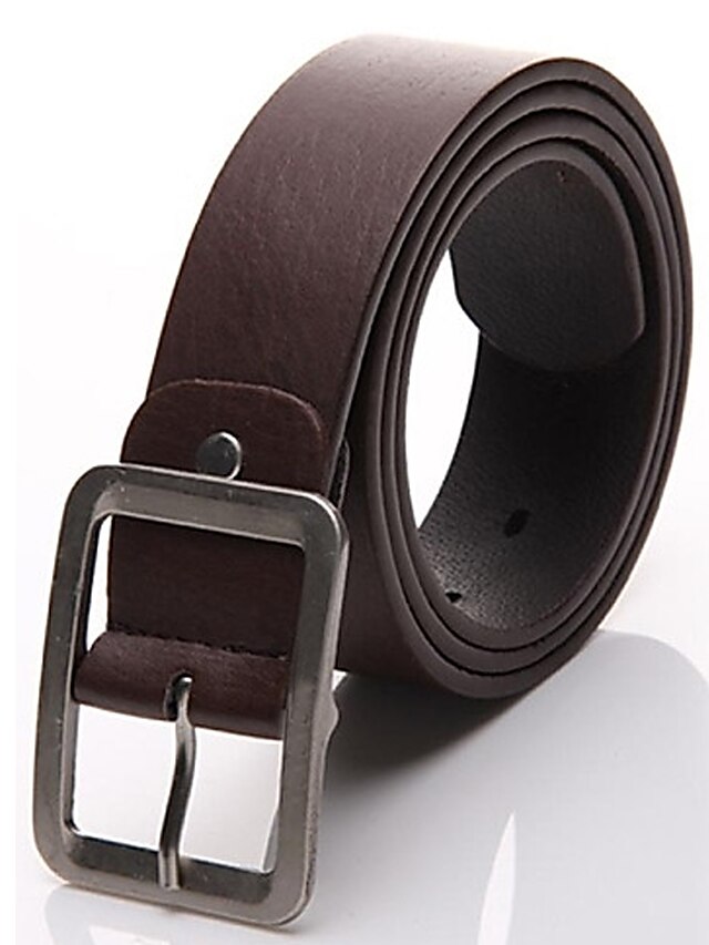  Men's Belt Leather White Black Brown Buckle Solid Colored