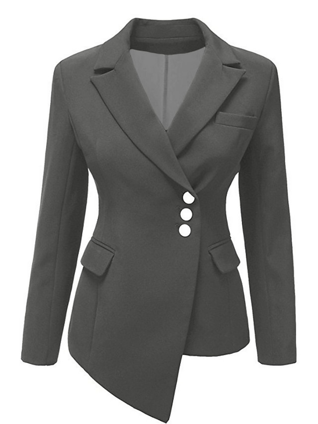  Women's Party Business Regular Blazer, Solid Colored Shirt Collar Long Sleeve Polyester Black / Blue / Gray