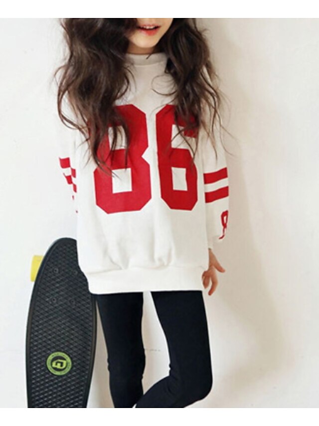  Kids Girls' Basic Daily Solid Colored Long Sleeve Regular Hoodie & Sweatshirt White