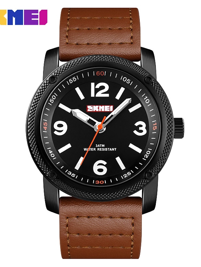  SKMEI Men's Dress Watch Wrist Watch Quartz Casual Water Resistant / Waterproof Casual Watch Analog Black Brown / One Year / Genuine Leather