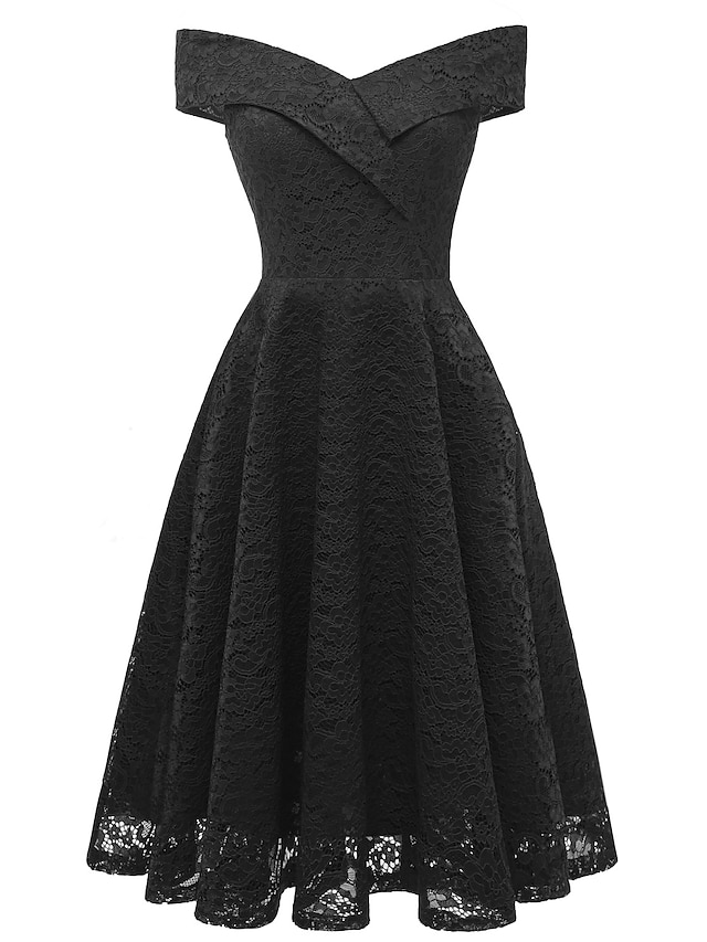  Γυναικεία Φόρεμα Μίντι φόρεμα Ανοικτό Βυσσινί Μαύρο Αμάνικο Μονόχρωμες Δαντέλα Άνοιξη Καλοκαίρι Ώμοι Έξω Δεκαετία του 1950 Πάρτι 2022 Τ M L XL XXL 3XL
