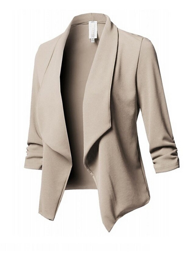  Women's Blazer Solid Colored Basic Polyester Daily Plus Size Coat Tops White / Notch lapel collar