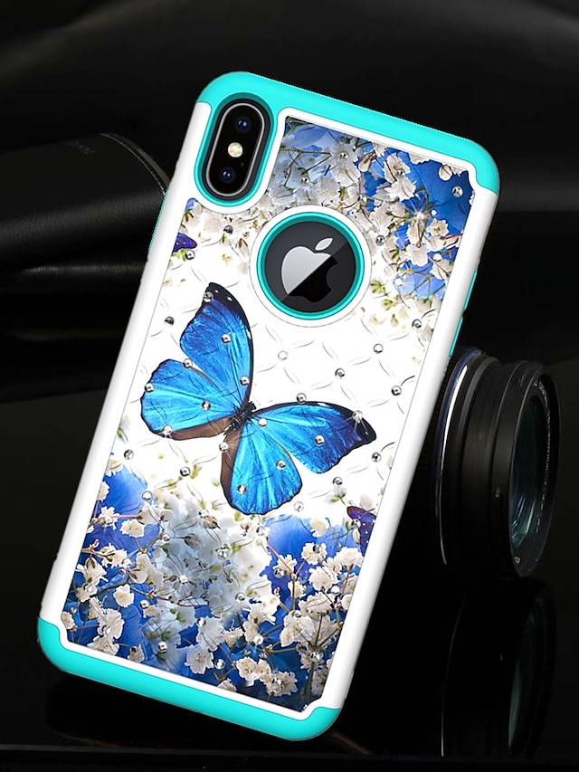  Case For Apple iPhone XS / iPhone XR / iPhone XS Max Rhinestone / Translucent Back Cover Butterfly Hard TPU / PC