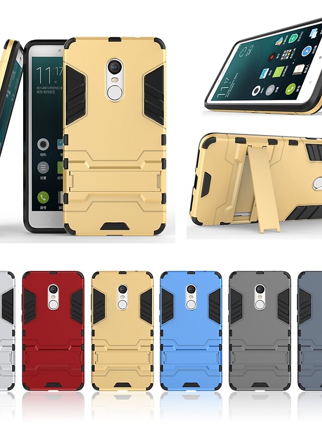  Case For Xiaomi Xiaomi Redmi Note 4 Shockproof / with Stand Back Cover Solid Colored Hard PC
