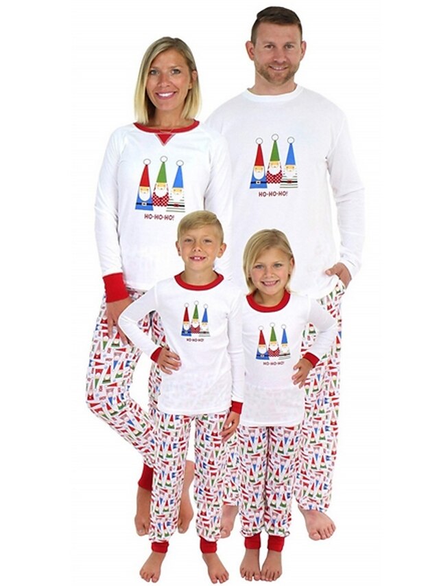  Family Look Basic Christmas Daily Geometric Christmas Long Sleeve Clothing Set White