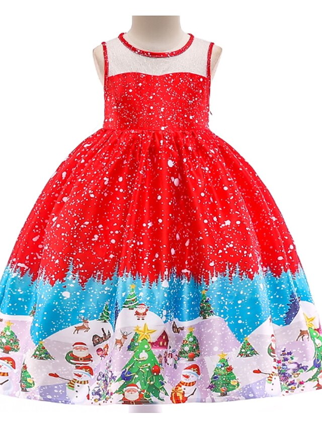  Girls' Sleeveless Geometric Color Block Christmas 3D Printed Graphic Dresses Active Midi Polyester Dress Kids Christmas Daily Regular Fit
