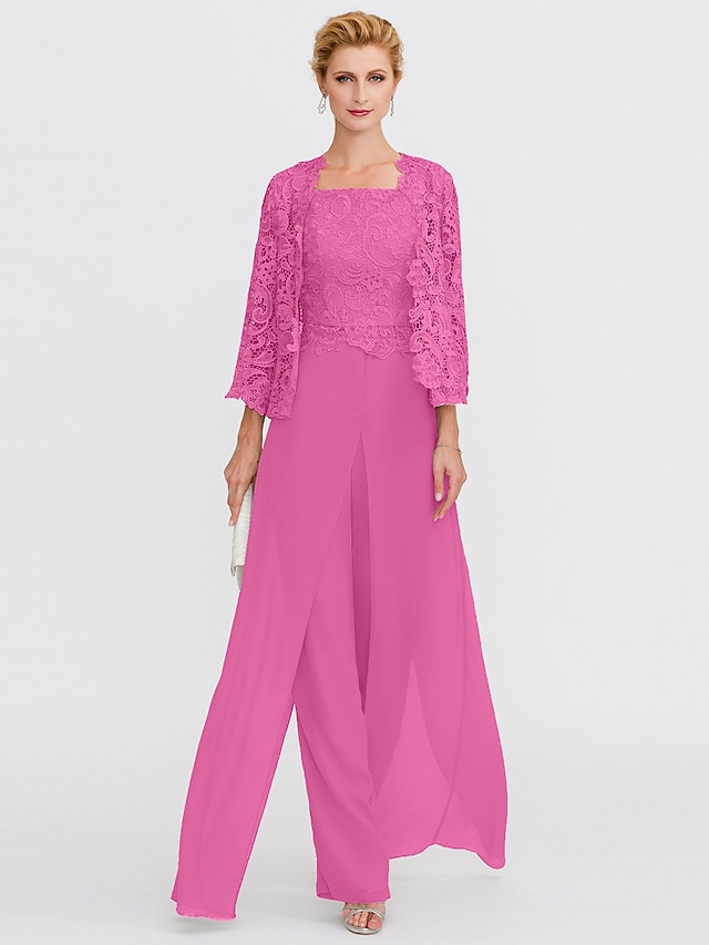 Pantsuit / Jumpsuit Mother of the Bride Dress Plus Size Elegant Square ...