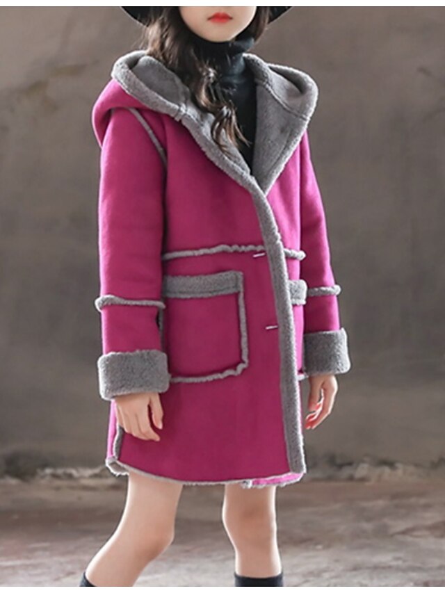  Kids Girls' Basic Color Block Long Sleeve Cotton Jacket & Coat Purple