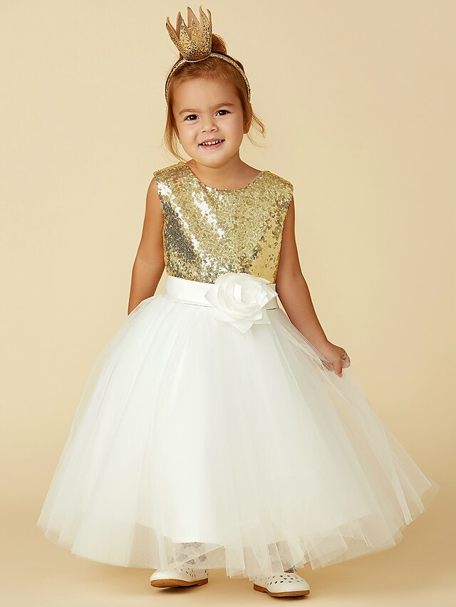  Πριγκίπισσα Μέχρι το γόνατο Φόρεμα για Κοριτσάκι Λουλουδιών Πομπή Χαριτωμένο φόρεμα χορού Τούλι με Ζώνη / Κορδέλα Κατάλληλο 3-16 ετών