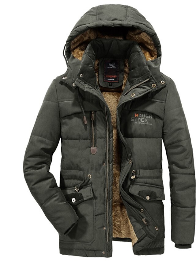  Herre Vinter Polstret Parka Daglig Grunnleggende Store størrelser Ensfarget Polyester Langermet Med hette Blå / Militærgrønn / Kakifarget US32 / UK32 / EU40 / US34 / UK34 / EU42 / US36 / UK36 / EU44