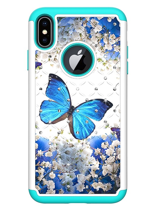  Case For Apple iPhone XS / iPhone XR / iPhone XS Max Rhinestone / Pattern Back Cover Butterfly Hard PU Leather