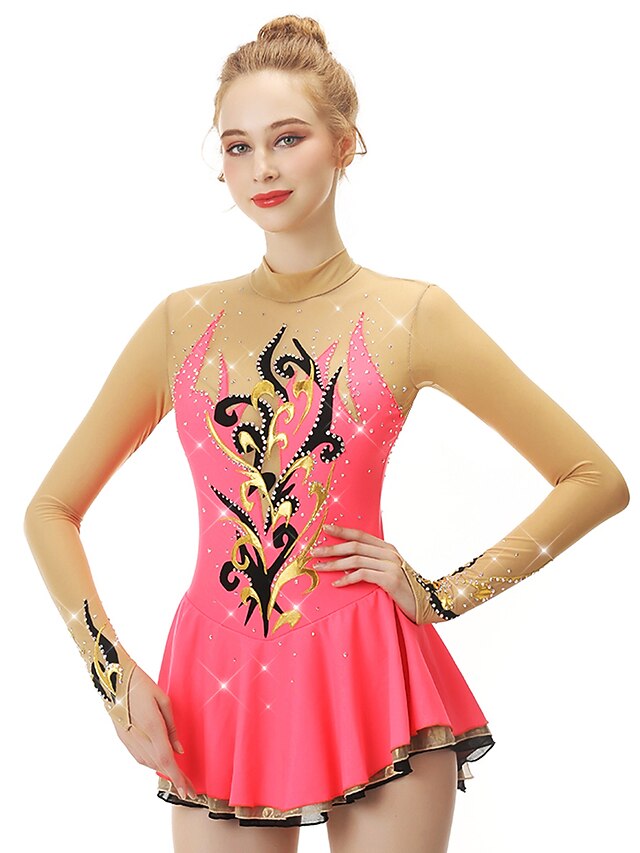 Sports & Outdoors Ice Skating | Figure Skating Dress Womens Girls Ice Skating Dress Outfits Pink Spandex Lace High Elasticity Pr