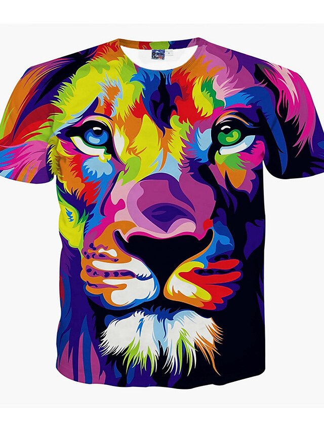  Homme T shirt Tee Graphic Animal 3D Col Rond Violet Manches Courtes Grande Taille du quotidien Fin de semaine Imprimer Hauts / Eté / Eté