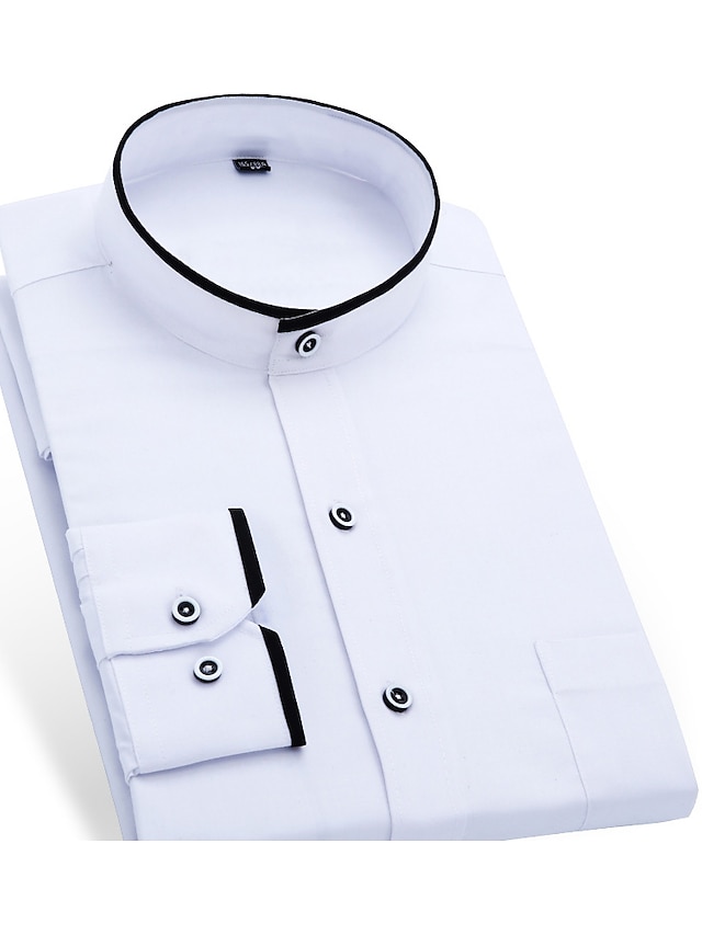  Men's Shirt Dress Shirt Solid Colored Standing Collar White Black Short Sleeve Daily Work Tops Basic Business / Long Sleeve / Long Sleeve