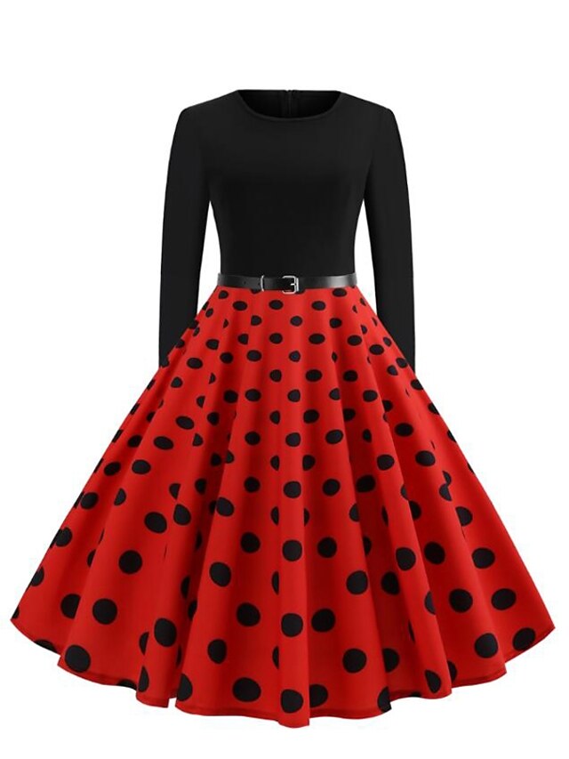  Women's Daily Elegant Street chic Sheath Dress - Polka Dot Print Summer Red Royal Blue Black S M L XL