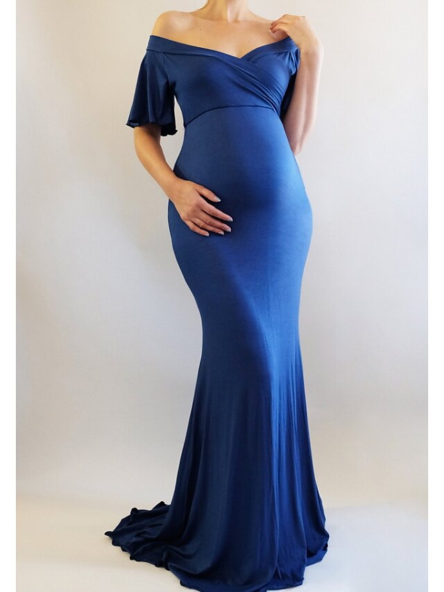  Women's Sheath Dress Blue Wine Light Blue Half Sleeve Solid Colored Off Shoulder Elegant S M L XL / Maxi / Maternity