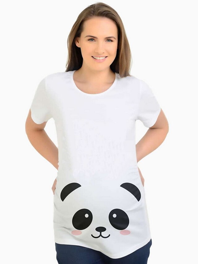 Women's T shirt Cartoon Maternity Short Sleeve Daily Tops Streetwear White