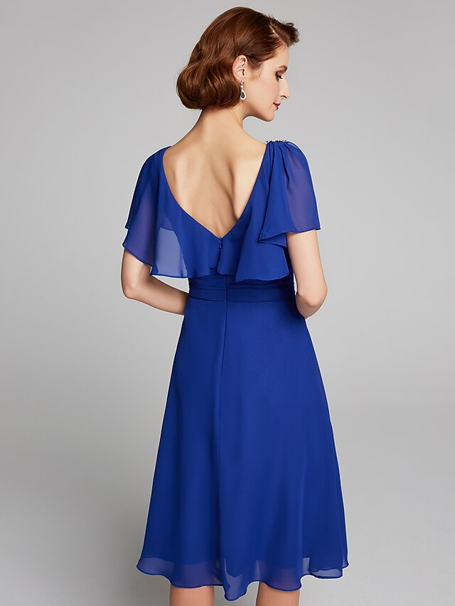 Fashion A-Line Cowl Neck Cap Sleeve Backless Floor-Length Mother of the Bride Dress