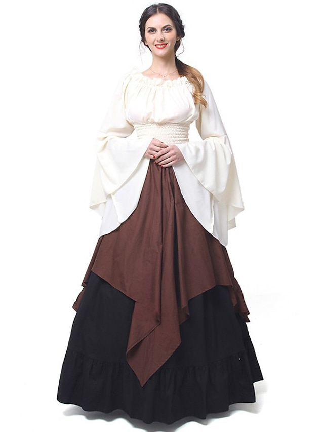 Prințesă Cosplay Outlander Retro / Vintage Medieval Renascentist rochie de vacanță Rochii Rochie de bal Pentru femei Costume Roșu negru / Alb / Roșu Vintage Cosplay Manșon Lung Lung