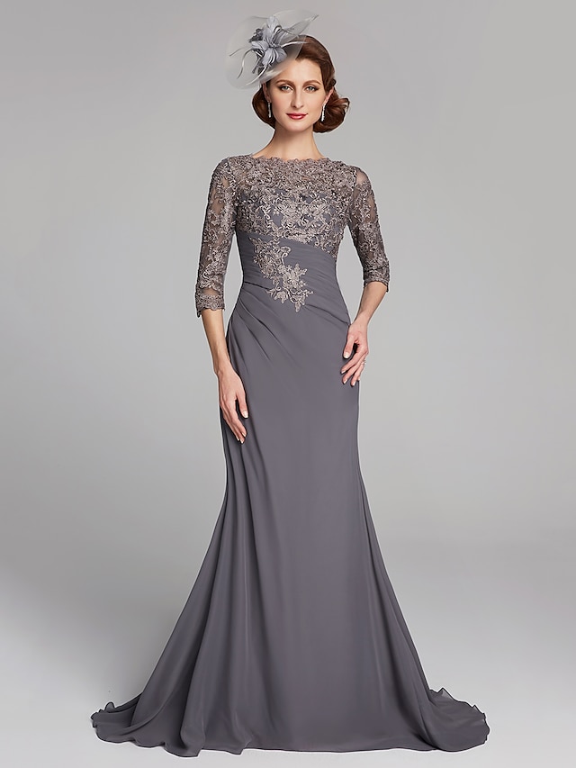 Sheath / Column Mother of the Bride Dress Elegant Plus Size See Through ...