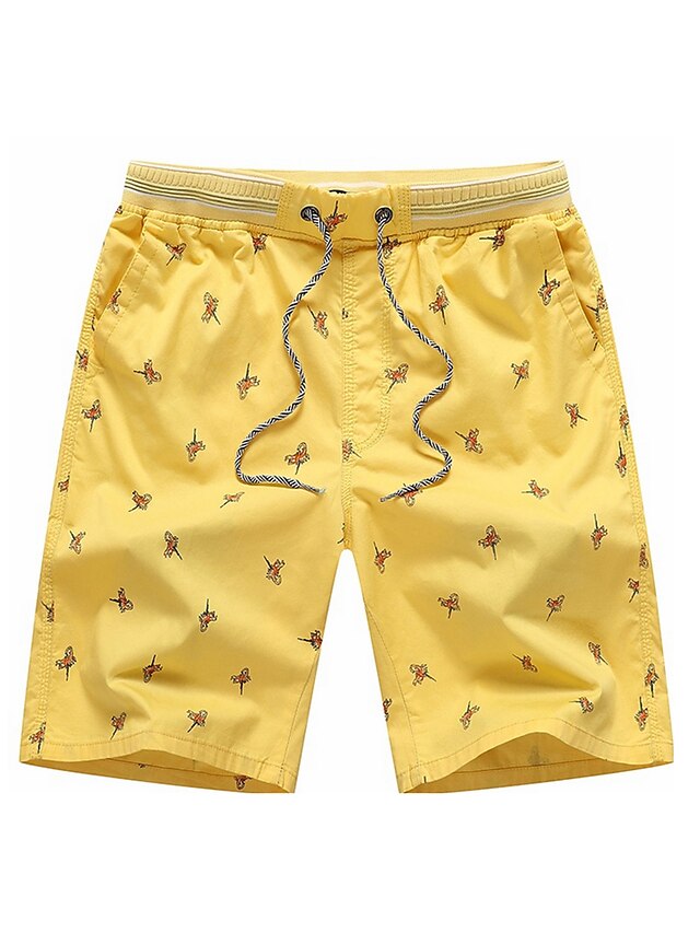  Men's Street chic Daily Weekend Shorts Pants - Print Fall Yellow Khaki Green L / XL / XXL