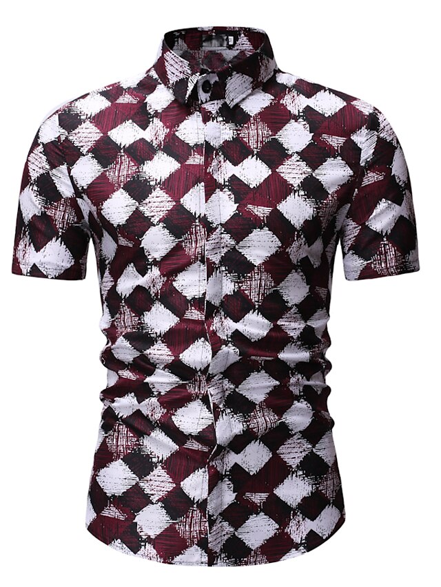  Men's Geometric Color Block Print Shirt Business Basic Daily Club Classic Collar Purple / Brown / Short Sleeve / Spring