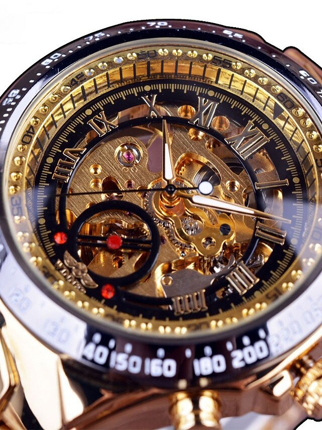  Men's Skeleton Watch Mechanical Watch Quartz Casual Hollow Engraving Analog Black / Silver Black / Rose Gold Gold / Black / Stainless Steel / Large Dial