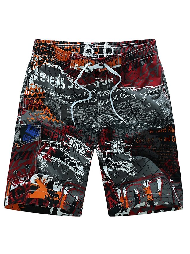  Men's Loose Shorts Bermuda shorts Patchwork Print Beach Tropical Beach Blue Red Micro-elastic / Summer / Plus Size