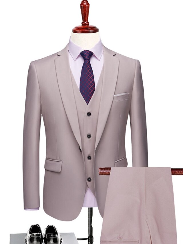  Men's Wedding Party / Evening Suits Notch Tailored Fit Single Breasted One-button Solid Colored Polyester