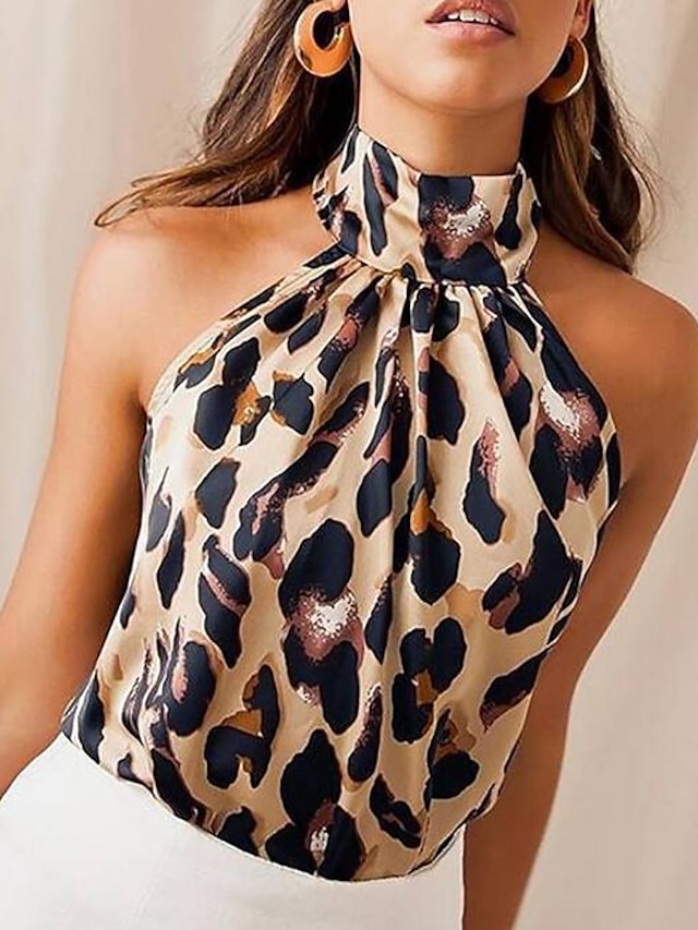 Womens Clothing Tops Sleeveless and tank tops Ganni Synthetic Leopard Print Halterneck Bikini Top 