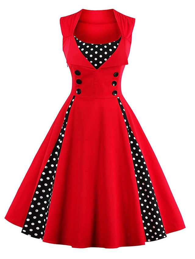  Audrey Hepburn Why Woman Kill Polka Dots Dresses Retro Vintage 1950s Vacation Dress Summer Dress Rockabilly Prom Dress Women's Costume Red black / Fuschia / Red Vintage Cosplay Homecoming Sleeveless