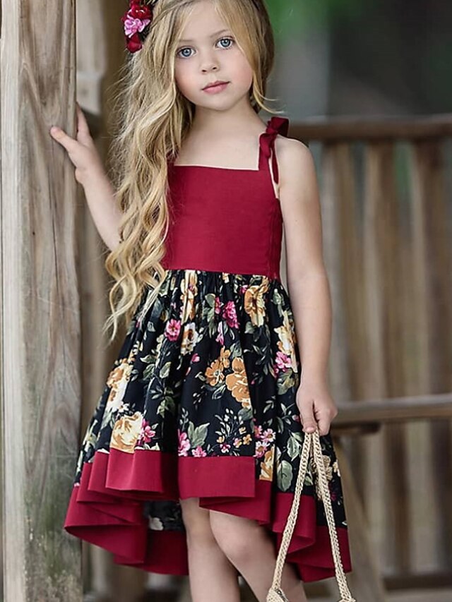  Girls' Sleeveless Floral 3D Printed Graphic Dresses Sweet Asymmetrical Dress Kids Daily Regular Fit Print