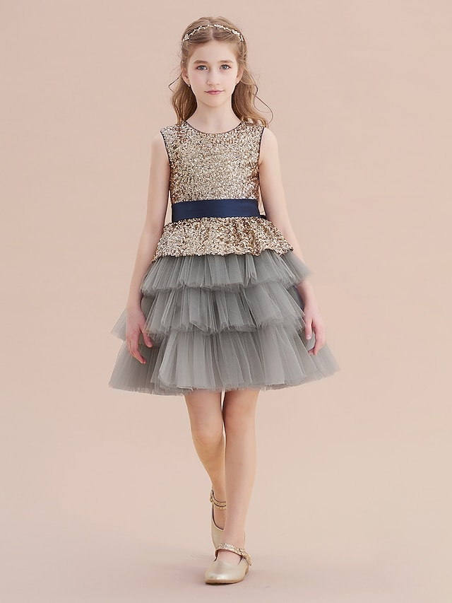  A-Line Knee Length Flower Girl Dress Christmas Cute Prom Dress Tulle with Belt Fit 3-16 Years