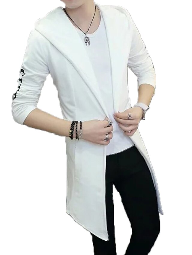 Men's Daily / Sports Active / Basic Spring &  Fall / Fall & Winter Long Trench Coat, Geometric / Color Block Hooded Long Sleeve Cotton / Polyester White / Black